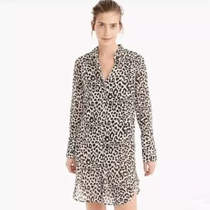 J Crew Smal  Animal Leopard Print Beach Cover Up Cotton Button Front Long Sleeve